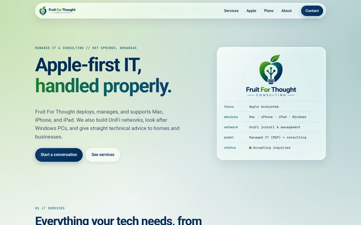 Screenshot of the Fruit For Thought homepage